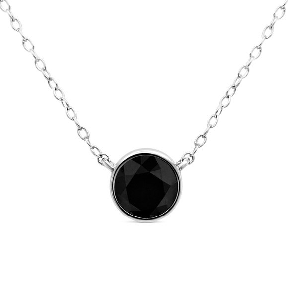.925 Sterling Silver 1.0 Cttw Bezel Set Treated Black Diamond Solitaire 18